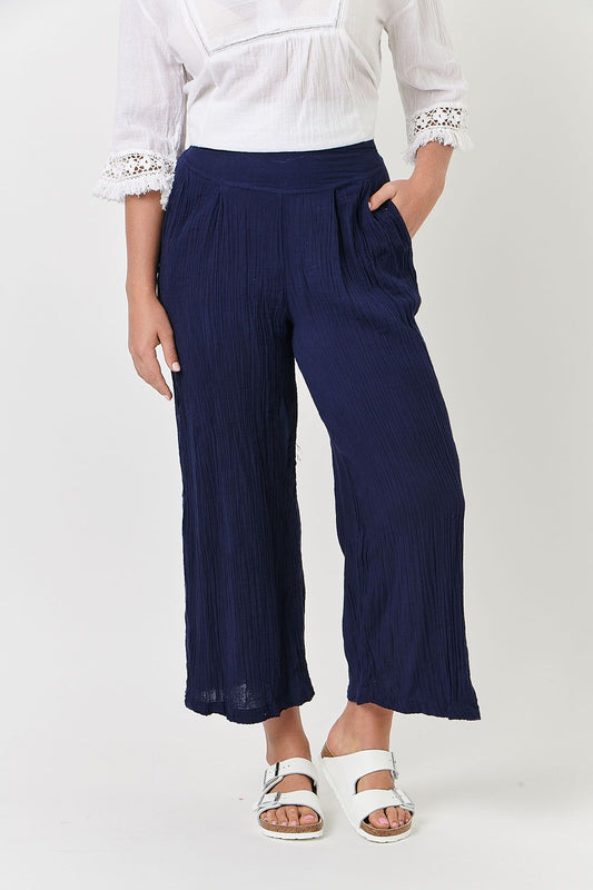 Crinkle Cotton Pant - Navy