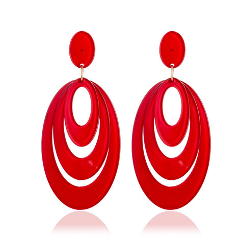 Oval Time Earrings - Red