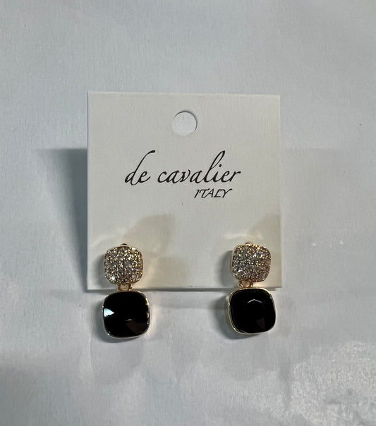 Black & Diamonte Earrings - Gold
