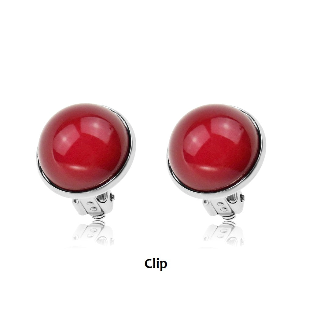 Dome Clip On Earrings - Red