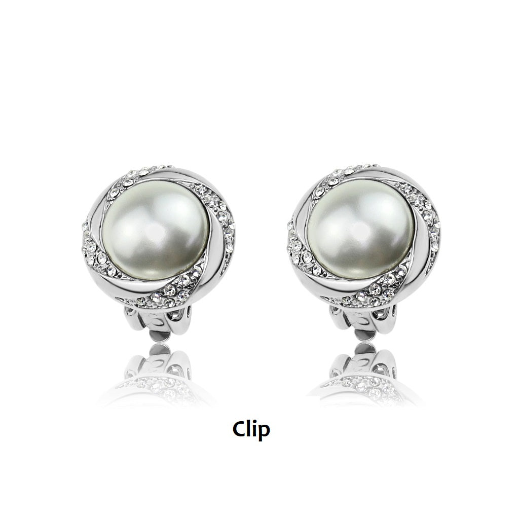 Glass Pearl Clip On Earrings - Rhodium/Cream