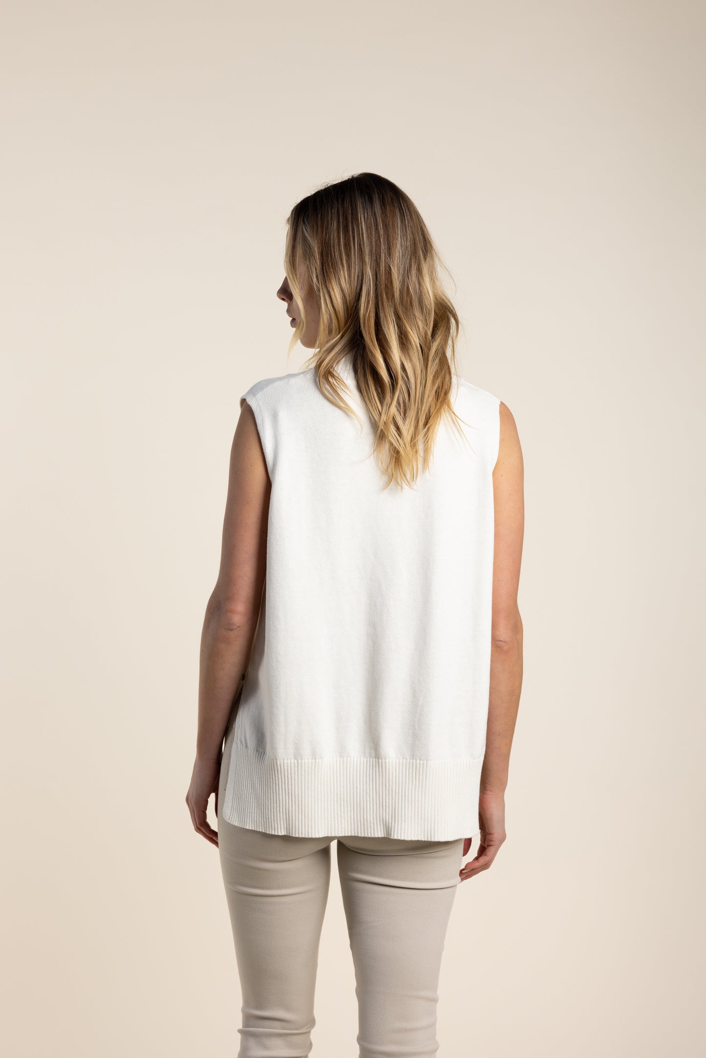 Cotton Vest w/side Buttons - Winter White