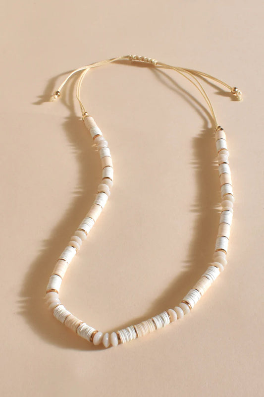 Bead Pattern Cord Necklace - Cream