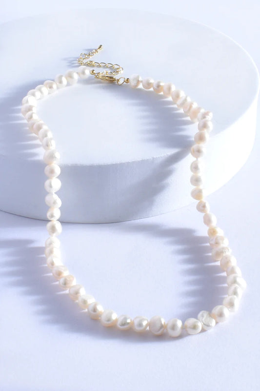 Classic Freshwater Pearl Necklace - Cream Gold