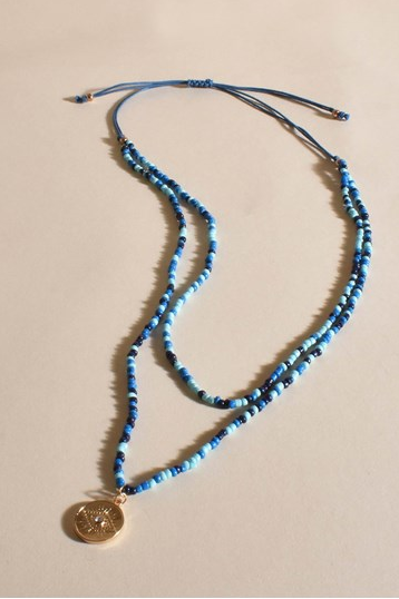 Layered Charm Necklace - Blue