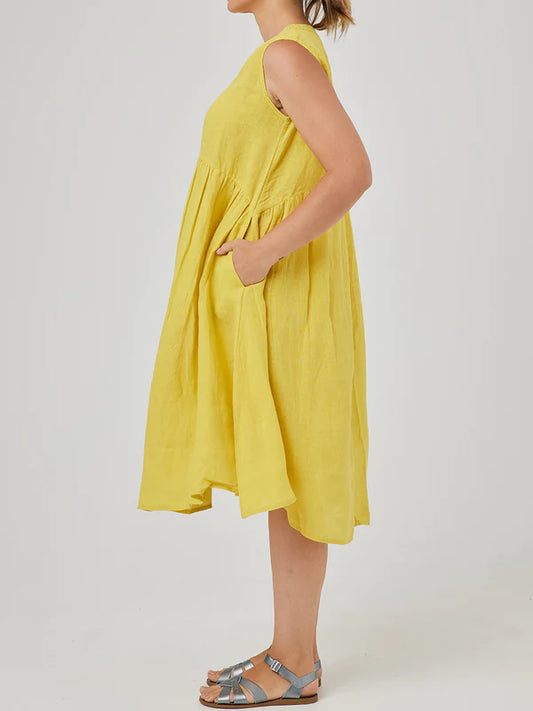 Savita Linen Dress - Mustard