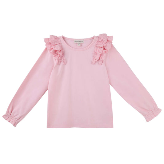 Rosalie Lace Frill L/S Top - Dusty Pink