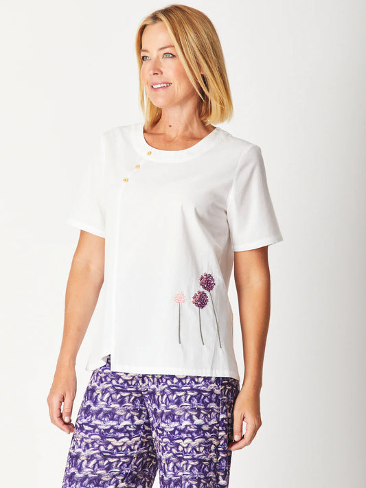 Upcycle Button Top - White