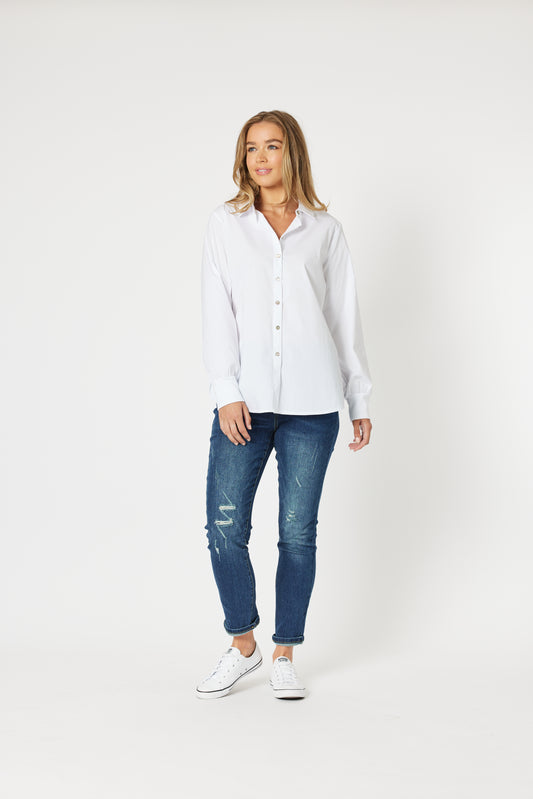 Jana Rib Cuff Poplin Shirt - White