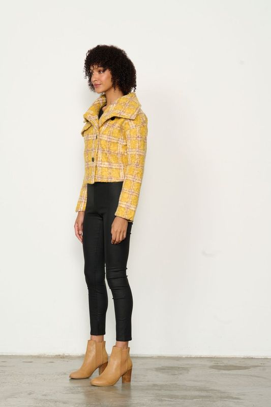 Plaid w/Large Collar Jacket - Yellow