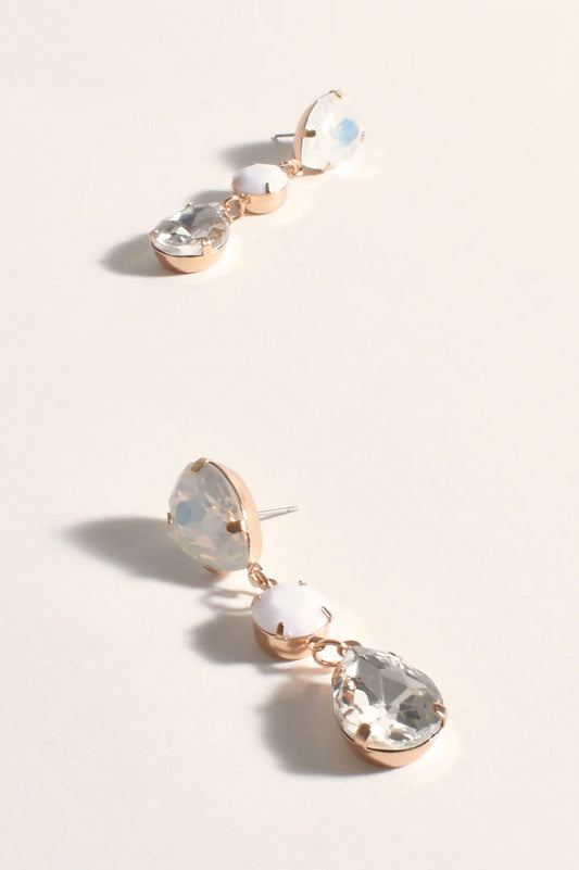 Stone & Glass Earrings - White/Crystal