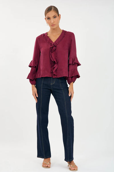Marla Frilled Top - Burgundy