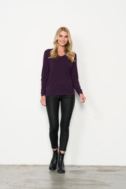 Cashmere Ruched Sleeves Jumper - Purple