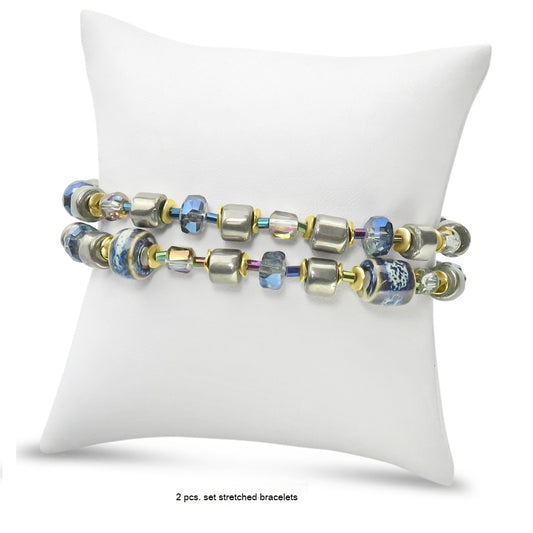 Ceramic & Glass Beads Bracelet - Blue