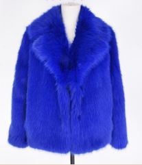 Faux Fur Crop Jacket - Bleu Fonce