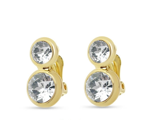 Swarovski Crystal Stone Clip On Earrings - Gold