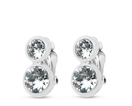 Swarovski Crystal Stone Clip On Earrings - Silver