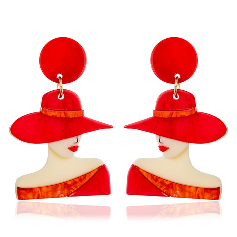 Hat Lady Earrings - Red