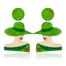 Hat Lady Earrings - Green
