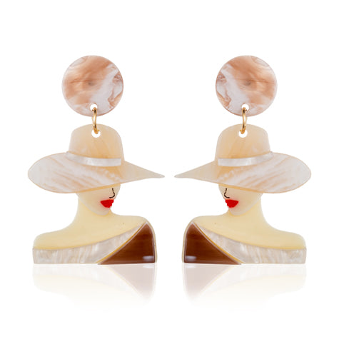 Hat Lady Earrings - Beige