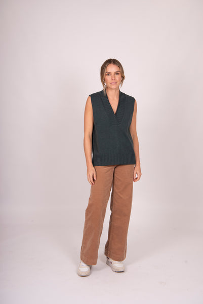 V- Neck Relaxed Vest - Pine