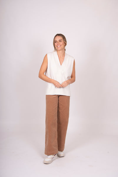 V- Neck Relaxed Vest - Vanilla