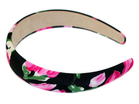 Jiselle Floral Padded Headband - Black/Pink