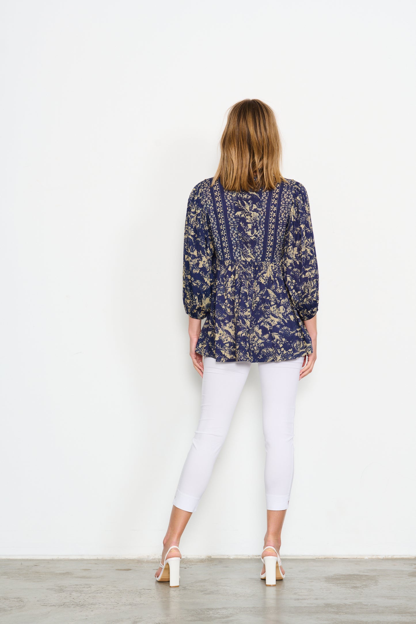 Placement Beads Blouse - Navy Print