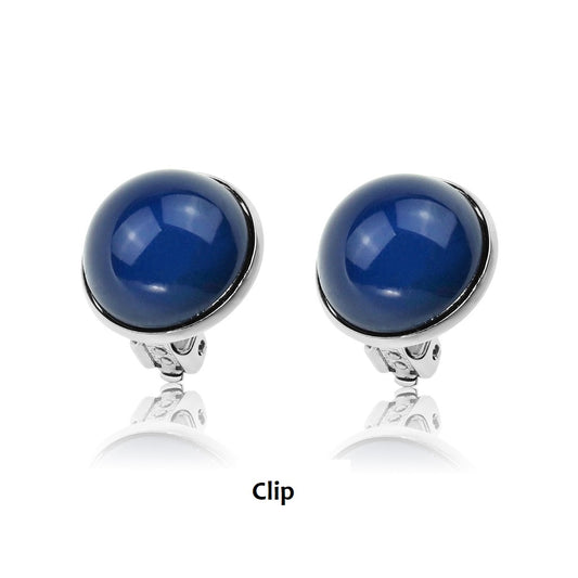 Dome Clip On Earrings - Navy
