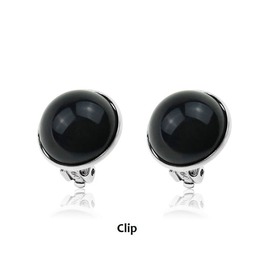 Dome Clip On Earrings - Black