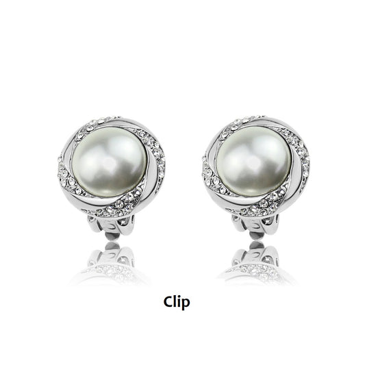 Glass Pearl Clip On Earrings - Rhodium/Cream