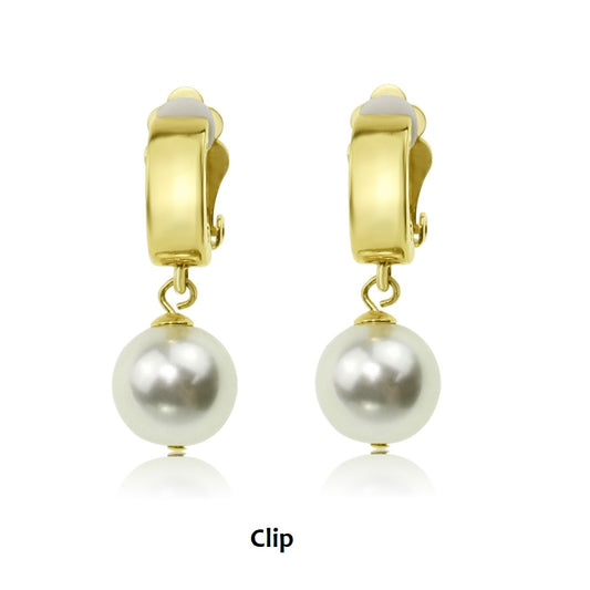 Glass Pearl Drop Clip On Earrings