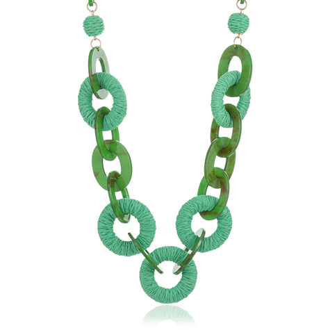 Raffia Rings Necklace - Green