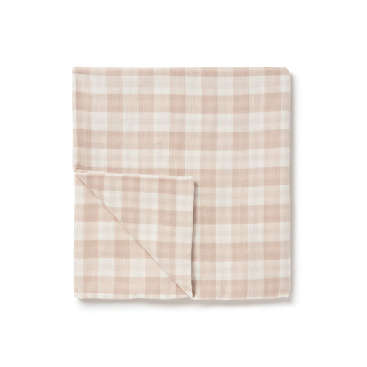 Gingham Muslin Wrap - Taupe