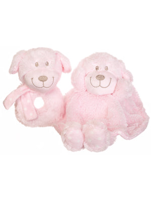 Puppy Comforter & Rattle Gift Set - Pink