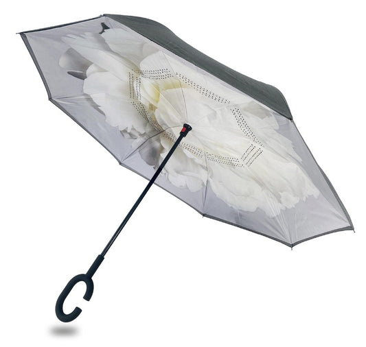 Reverse UPF50 Umbrella - White Peonies