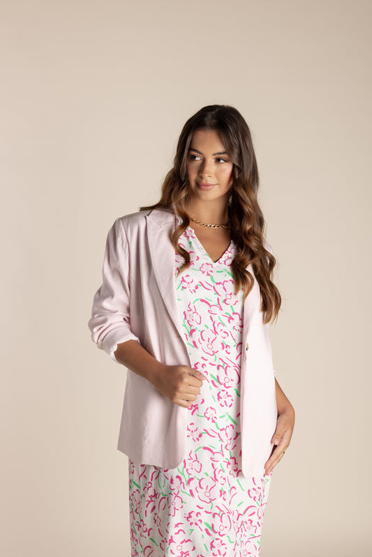 Single Breasted Linen Blazer - Ice Pink