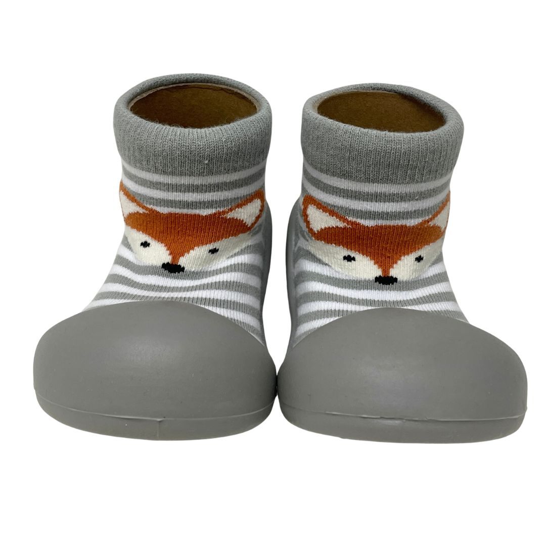 Rubber Soled Socks - Grey Stripe Fox