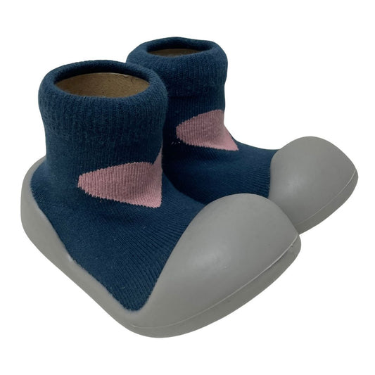 Rubber Soled Socks - Heart Navy/Pink