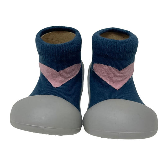Rubber Soled Socks - Heart Navy/Pink