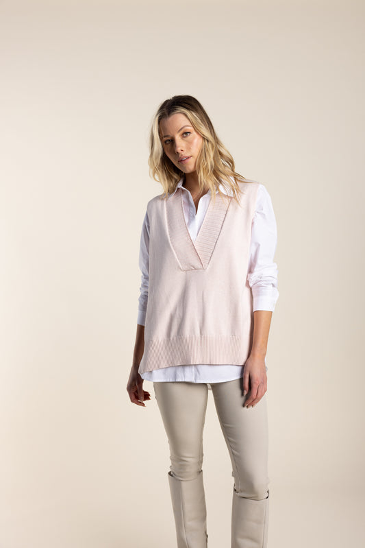 Cotton Vest w/side Buttons - Pale Pink