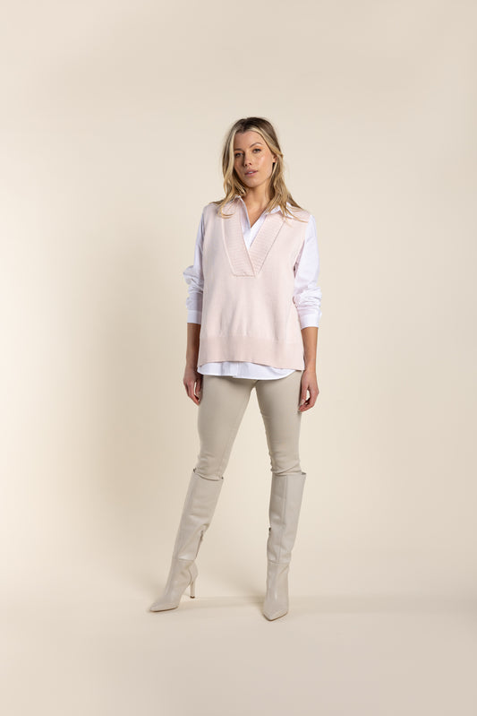 Cotton Vest w/side Buttons - Pale Pink