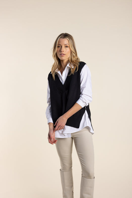Cotton Vest w/side Buttons - Black