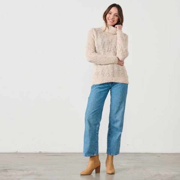 Roll Neck Cable Knit w/Flecks - Cream