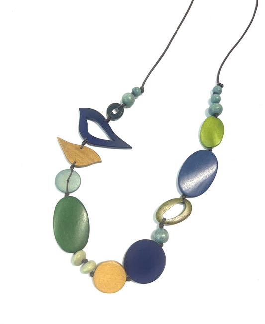 Two Birdies Just Hanging Necklace - Blue/Green
