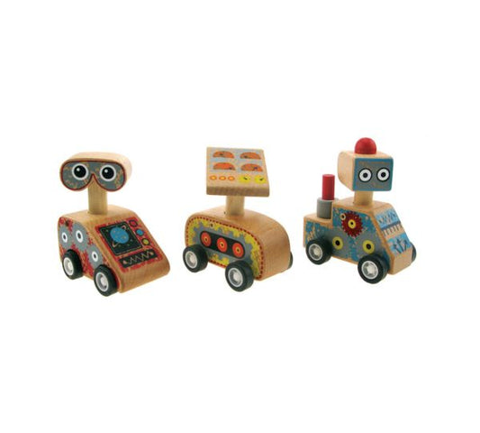 Wooden Pull Back Robot - Assorted