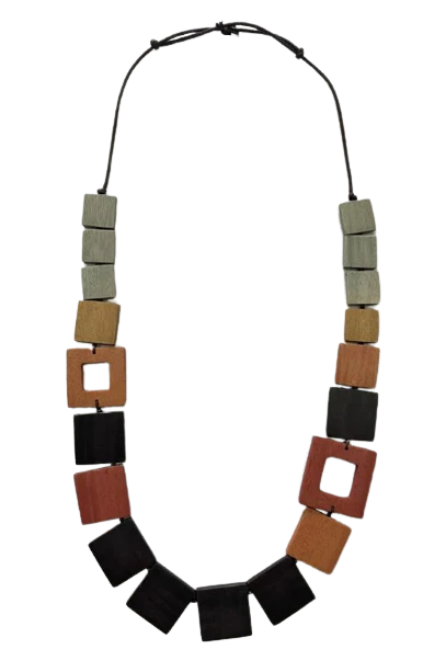 Square Wooden Multi Necklace
