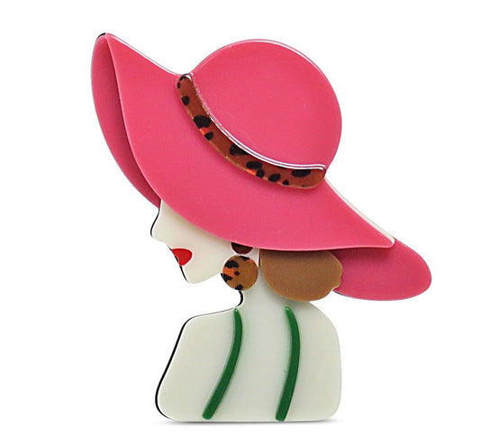 Pink Hat Lady Brooch