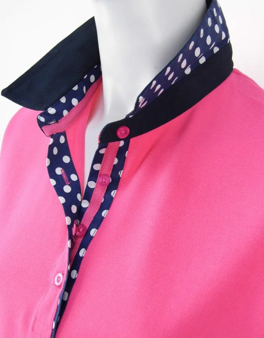 Cotton Piquet Polo Top - Pink
