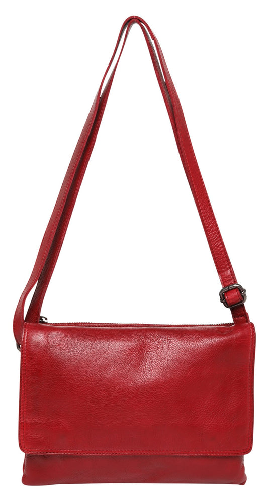 Soft Cow Leather Multi Comp Cross Body - Scarlet